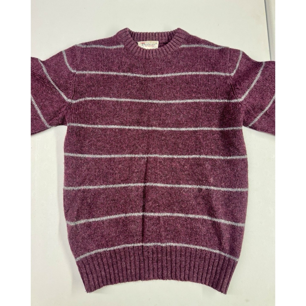 Parker Of Vienna Shetland Wool Sweater Men Medium Purple Gray Stripe Vintage